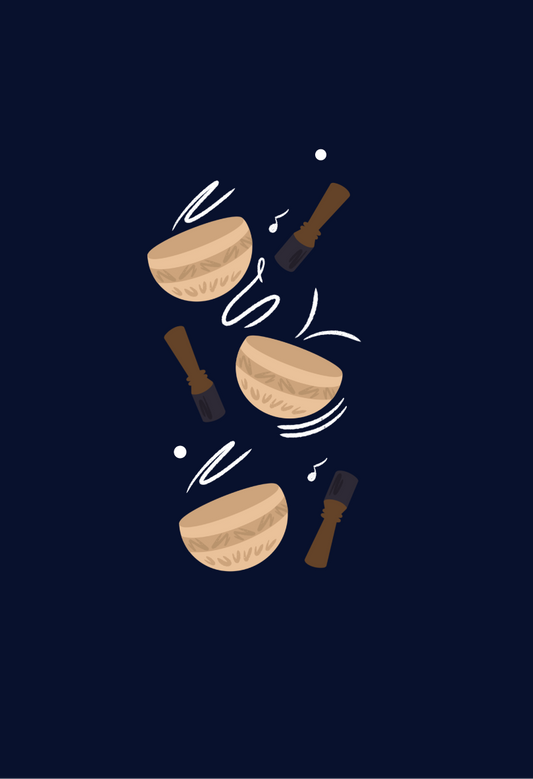 Illustration of wooden bowls and sticks on a dark blue background